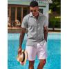 COOFANDY Men’s Button Down Shirts Short Sleeve Casual Shirts Summer Beach Linen Shirts with Pocket(Light Grey)