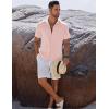 COOFANDY Men’s Button Down Shirts Short Sleeve Casual Shirts Summer Beach Linen Shirts with Pocket(Light Pink)