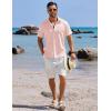 COOFANDY Men’s Button Down Shirts Short Sleeve Casual Shirts Summer Beach Linen Shirts with Pocket(Light Pink)