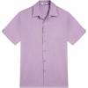 COOFANDY Men’s Button Down Shirts Short Sleeve Casual Shirts Summer Beach Linen Shirts with Pocket(Light Purple)