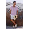 COOFANDY Men’s Button Down Shirts Short Sleeve Casual Shirts Summer Beach Linen Shirts with Pocket(Light Purple)