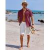 COOFANDY Men’s Button Down Shirts Short Sleeve Casual Shirts Summer Beach Linen Shirts with Pocket(Wine Red)