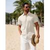 COOFANDY Men’s Button Down Shirts Short Sleeve Casual Summer Beach Shirts Vacation Wedding Shirts(Beige)
