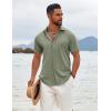 COOFANDY Men’s Button Down Shirts Short Sleeve Casual Summer Beach Shirts Vacation Wedding Shirts(Olive Green)