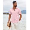 COOFANDY Men’s Button Down Shirts Short Sleeve Casual Summer Beach Shirts Vacation Wedding Shirts(Pink)
