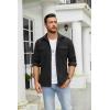 COOFANDY Men’s Button Down Waffle Shirt Jacket Casual Long Sleeve Shacket Lightweight Overshirts with Flap Pockets(Black)