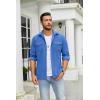 COOFANDY Men’s Button Down Waffle Shirt Jacket Casual Long Sleeve Shacket Lightweight Overshirts with Flap Pockets(Blue)