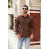 COOFANDY Men’s Button Down Waffle Shirt Jacket Casual Long Sleeve Shacket Lightweight Overshirts with Flap Pockets(Brown)