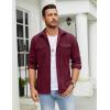 COOFANDY Men’s Button Down Waffle Shirt Jacket Casual Long Sleeve Shacket Lightweight Overshirts with Flap Pockets(Deep Red)