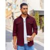 COOFANDY Men’s Button Down Waffle Shirt Jacket Casual Long Sleeve Shacket Lightweight Overshirts with Flap Pockets(Deep Red)
