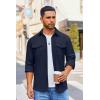 COOFANDY Men’s Button Down Waffle Shirt Jacket Casual Long Sleeve Shacket Lightweight Overshirts with Flap Pockets(Nave Blue)