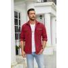 COOFANDY Men’s Button Down Waffle Shirt Jacket Casual Long Sleeve Shacket Lightweight Overshirts with Flap Pockets(Wine Red)