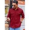 COOFANDY Men’s Button Down Waffle Shirt Jacket Casual Long Sleeve Shacket Lightweight Overshirts with Flap Pockets(Wine Red)