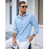 COOFANDY Men’s Casual Button Down Shirts Long Sleeve Untucked Shirts Regular Fit Linen Shirt(Blue)