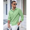 COOFANDY Men’s Casual Button Down Shirts Long Sleeve Untucked Shirts Regular Fit Linen Shirt(Green)