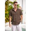 COOFANDY Men’s Casual Button Down Shirts Short Sleeve Linen Shirts Summer Beach Dress Shirt(Brown)