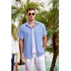 COOFANDY Men’s Casual Button Down Shirts Short Sleeve Linen Shirts Summer Beach Dress Shirt(Deep Blue)