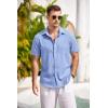 COOFANDY Men’s Casual Button Down Shirts Short Sleeve Linen Shirts Summer Beach Dress Shirt(Deep Blue)