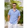 COOFANDY Men’s Casual Button Down Shirts Short Sleeve Linen Shirts Summer Beach Dress Shirt(Deep Blue)