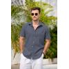 COOFANDY Men’s Casual Button Down Shirts Short Sleeve Linen Shirts Summer Beach Dress Shirt(Gray& Blue)