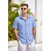 COOFANDY Men’s Casual Button Down Shirts Short Sleeve Linen Shirts Summer Beach Dress Shirt(Light Blue)