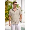 COOFANDY Men’s Casual Button Down Shirts Short Sleeve Linen Shirts Summer Beach Dress Shirt(Light Khaki)