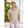 COOFANDY Men’s Casual Button Down Shirts Short Sleeve Linen Shirts Summer Beach Dress Shirt(Light Khaki)