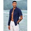 COOFANDY Men’s Casual Button Down Shirts Short Sleeve Linen Shirts Summer Beach Dress Shirt(Linen – Blue)