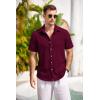 COOFANDY Men’s Casual Button Down Shirts Short Sleeve Linen Shirts Summer Beach Dress Shirt(Linen – Wine Red)