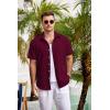 COOFANDY Men’s Casual Button Down Shirts Short Sleeve Linen Shirts Summer Beach Dress Shirt(Linen – Wine Red)