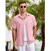 COOFANDY Men’s Casual Button Down Shirts Short Sleeve Linen Shirts Summer Beach Dress Shirt(Pink)