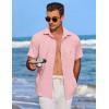COOFANDY Men’s Casual Button Down Shirts Short Sleeve Linen Shirts Summer Beach Dress Shirt(Pink)