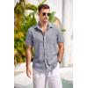 COOFANDY Men’s Casual Button Down Shirts Short Sleeve Linen Shirts Summer Beach Dress Shirt(Short Sleeve – Grey)