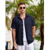 COOFANDY Men’s Casual Button Down Shirts Short Sleeve Linen Shirts Summer Beach Dress Shirt(Short Sleeve – Navy Blue)