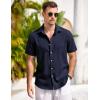 COOFANDY Men’s Casual Button Down Shirts Short Sleeve Linen Shirts Summer Beach Dress Shirt(Short Sleeve – Navy Blue)