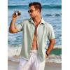 COOFANDY Men’s Casual Button Down Shirts Short Sleeve Linen Shirts Summer Beach Dress Shirt(Textured- Fall Green)
