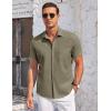 COOFANDY Men’s Casual Button Down Shirts Short Sleeve Summer Beach Vacation Untucked Dress Shirts with Pocket(Army Green)