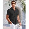 COOFANDY Men’s Casual Button Down Shirts Short Sleeve Summer Beach Vacation Untucked Dress Shirts with Pocket(Black)