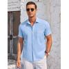 COOFANDY Men’s Casual Button Down Shirts Short Sleeve Summer Beach Vacation Untucked Dress Shirts with Pocket(Blue)