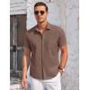 COOFANDY Men’s Casual Button Down Shirts Short Sleeve Summer Beach Vacation Untucked Dress Shirts with Pocket(Brown)