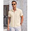COOFANDY Men’s Casual Button Down Shirts Short Sleeve Summer Beach Vacation Untucked Dress Shirts with Pocket(Khaki)