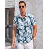 COOFANDY Men’s Casual Button Down Shirts Short Sleeve Summer Beach Vacation Untucked Dress Shirts with Pocket(Leaf-blue)