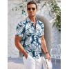 COOFANDY Men’s Casual Button Down Shirts Short Sleeve Summer Beach Vacation Untucked Dress Shirts with Pocket(Leaf-blue)