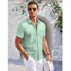COOFANDY Men’s Casual Button Down Shirts Short Sleeve Summer Beach Vacation Untucked Dress Shirts with Pocket(Leaf-green)