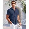COOFANDY Men’s Casual Button Down Shirts Short Sleeve Summer Beach Vacation Untucked Dress Shirts with Pocket(Navy Blue)