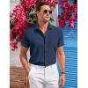 COOFANDY Men’s Casual Button Down Shirts Short Sleeve Summer Beach Vacation Untucked Dress Shirts with Pocket(Navy Blue)