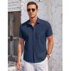 COOFANDY Men’s Casual Button Down Shirts Short Sleeve Summer Beach Vacation Untucked Dress Shirts with Pocket(Navy Blue)