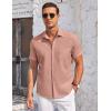 COOFANDY Men’s Casual Button Down Shirts Short Sleeve Summer Beach Vacation Untucked Dress Shirts with Pocket(Pink)