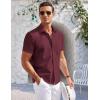 COOFANDY Men’s Casual Button Down Shirts Short Sleeve Summer Beach Vacation Untucked Dress Shirts with Pocket(Red)