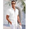 COOFANDY Men’s Casual Button Down Shirts Short Sleeve Summer Beach Vacation Untucked Dress Shirts with Pocket(White)